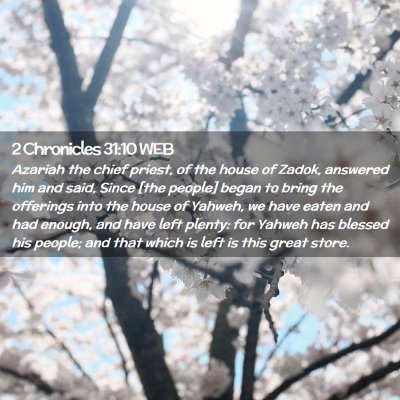 Picture 02 - 2 Chronicles 31:10 WEB - Azariah the chief priest, of the house of Zadok, - Bible Verse Picture
