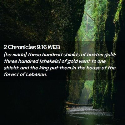 Picture 02 - 2 Chronicles 9:16 WEB - [he made] three hundred shields of beaten gold; - Bible Verse Picture