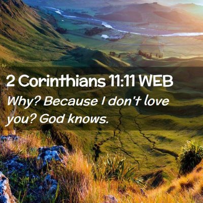 Picture 02 - 2 Corinthians 11:11 WEB - Why? Because I don't love you? God - Bible Verse Picture
