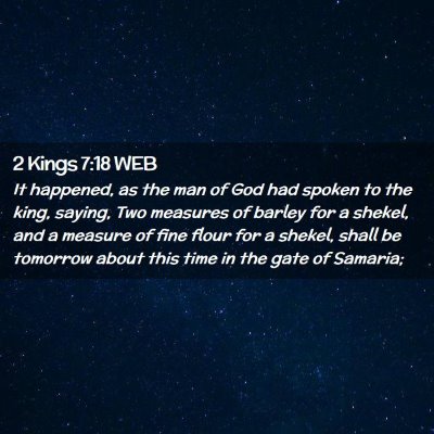 Picture 02 - 2 Kings 7:18 WEB - It happened, as the man of God had spoken to the - Bible Verse Picture