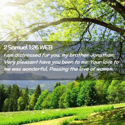 Picture 02 - 2 Samuel 1:26 WEB - I am distressed for you, my brother Jonathan: - Bible Verse Picture