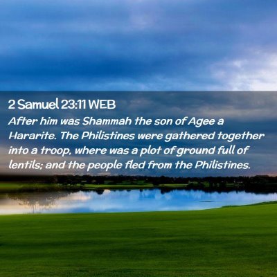 Picture 02 - 2 Samuel 23:11 WEB - After him was Shammah the son of Agee a Hararite. - Bible Verse Picture
