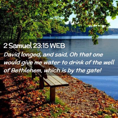 Picture 02 - 2 Samuel 23:15 WEB - David longed, and said, Oh that one would give me - Bible Verse Picture