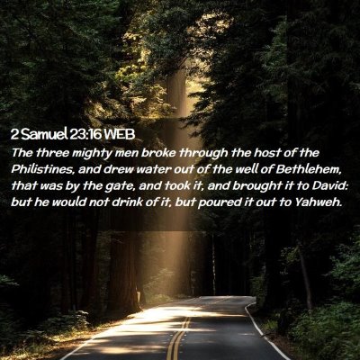 Picture 02 - 2 Samuel 23:16 WEB - The three mighty men broke through the host of - Bible Verse Picture