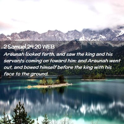 Picture 02 - 2 Samuel 24:20 WEB - Araunah looked forth, and saw the king and his - Bible Verse Picture