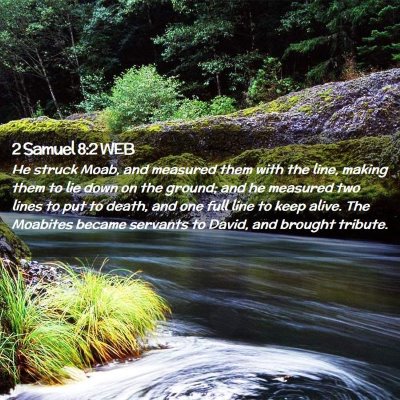 Picture 02 - 2 Samuel 8:2 WEB - He struck Moab, and measured them with the line, - Bible Verse Picture