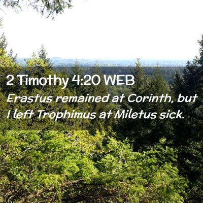 Picture 02 - 2 Timothy 4:20 WEB - Erastus remained at Corinth, but I left Trophimus - Bible Verse Picture