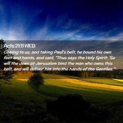 Picture 02 - Acts 21:11 WEB - Coming to us, and taking Paul's belt, he bound - Bible Verse Picture