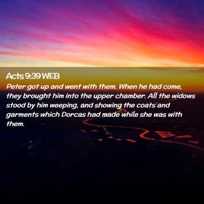 Picture 02 - Acts 9:39 WEB - Peter got up and went with them. When he had - Bible Verse Picture