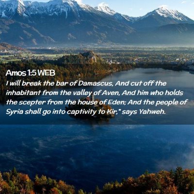 Picture 02 - Amos 1:5 WEB - I will break the bar of Damascus, And cut off the - Bible Verse Picture
