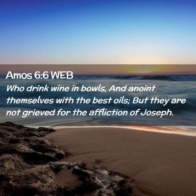 Picture 02 - Amos 6:6 WEB - Who drink wine in bowls, And anoint themselves - Bible Verse Picture