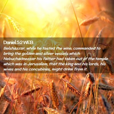 Picture 02 - Daniel 5:2 WEB - Belshazzar, while he tasted the wine, commanded - Bible Verse Picture