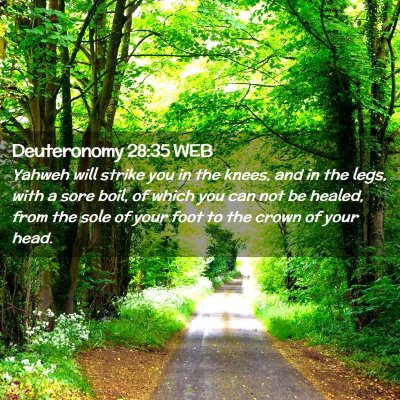 Picture 02 - Deuteronomy 28:35 WEB - Yahweh will strike you in the knees, and in the - Bible Verse Picture