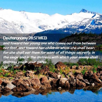 Picture 02 - Deuteronomy 28:57 WEB - and toward her young one who comes out from - Bible Verse Picture