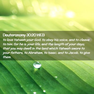 Picture 02 - Deuteronomy 30:20 WEB - to love Yahweh your God, to obey his voice, and - Bible Verse Picture