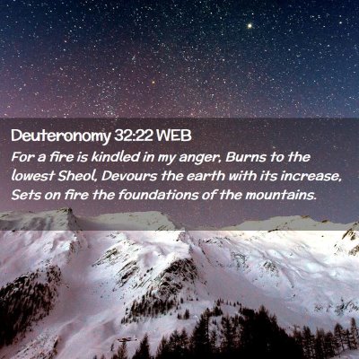 Picture 02 - Deuteronomy 32:22 WEB - For a fire is kindled in my anger, Burns to the - Bible Verse Picture