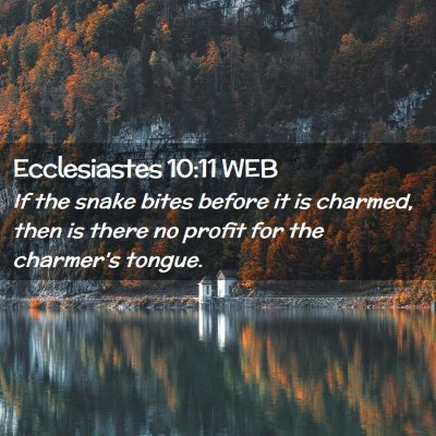 Picture 02 - Ecclesiastes 10:11 WEB - If the snake bites before it is charmed, then is - Bible Verse Picture