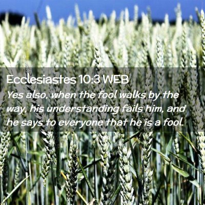 Picture 02 - Ecclesiastes 10:3 WEB - Yes also, when the fool walks by the way, his - Bible Verse Picture