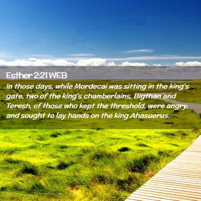 Picture 02 - Esther 2:21 WEB - In those days, while Mordecai was sitting in the - Bible Verse Picture