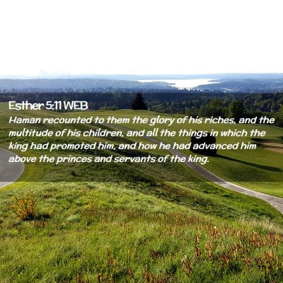 Picture 02 - Esther 5:11 WEB - Haman recounted to them the glory of his riches, - Bible Verse Picture