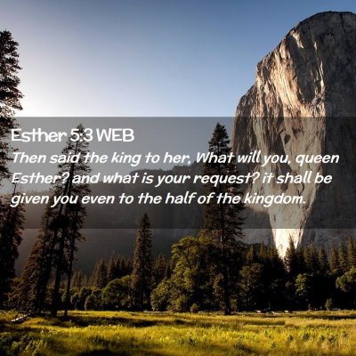 Picture 02 - Esther 5:3 WEB - Then said the king to her, What will you, queen - Bible Verse Picture