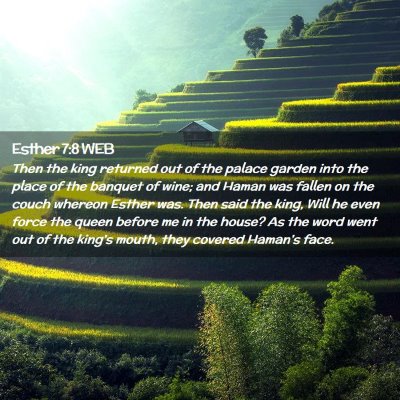 Picture 02 - Esther 7:8 WEB - Then the king returned out of the palace garden - Bible Verse Picture