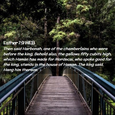 Picture 02 - Esther 7:9 WEB - Then said Harbonah, one of the chamberlains who - Bible Verse Picture