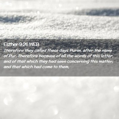 Picture 02 - Esther 9:26 WEB - Therefore they called these days Purim, after the - Bible Verse Picture