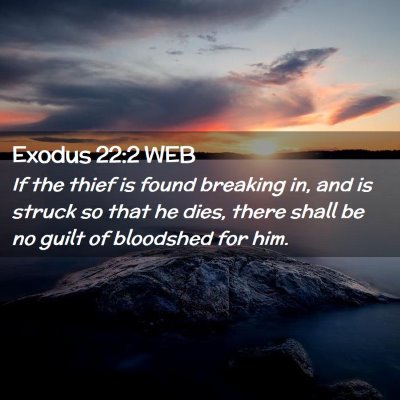 Picture 02 - Exodus 22:2 WEB - If the thief is found breaking in, and is struck - Bible Verse Picture