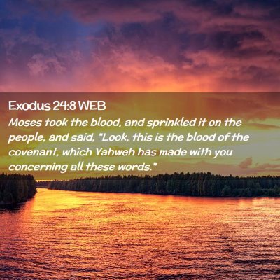 Picture 02 - Exodus 24:8 WEB - Moses took the blood, and sprinkled it on the - Bible Verse Picture