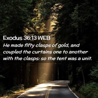 Picture 02 - Exodus 36:13 WEB - He made fifty clasps of gold, and coupled the - Bible Verse Picture