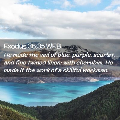 Picture 02 - Exodus 36:35 WEB - He made the veil of blue, purple, scarlet, and - Bible Verse Picture