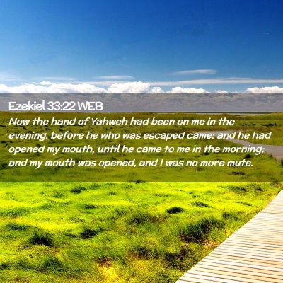 Picture 02 - Ezekiel 33:22 WEB - Now the hand of Yahweh had been on me in the - Bible Verse Picture