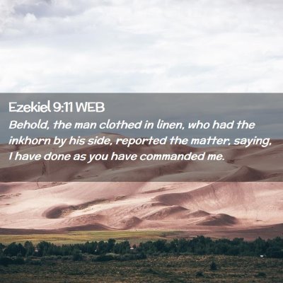 Picture 02 - Ezekiel 9:11 WEB - Behold, the man clothed in linen, who had the - Bible Verse Picture