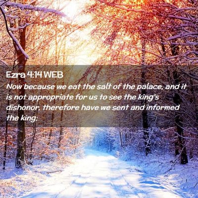 Picture 02 - Ezra 4:14 WEB - Now because we eat the salt of the palace, and it - Bible Verse Picture