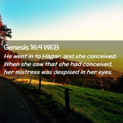 Picture 02 - Genesis 16:4 WEB - He went in to Hagar, and she conceived. When she - Bible Verse Picture