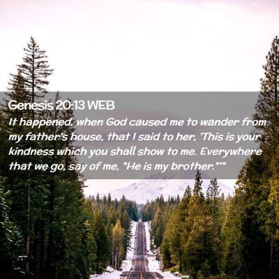 Picture 02 - Genesis 20:13 WEB - It happened, when God caused me to wander from my - Bible Verse Picture
