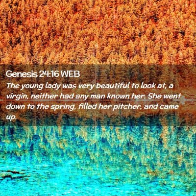 Picture 02 - Genesis 24:16 WEB - The young lady was very beautiful to look at, a - Bible Verse Picture