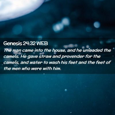 Picture 02 - Genesis 24:32 WEB - The man came into the house, and he unloaded the - Bible Verse Picture