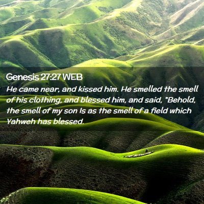 Picture 02 - Genesis 27:27 WEB - He came near, and kissed him. He smelled the - Bible Verse Picture
