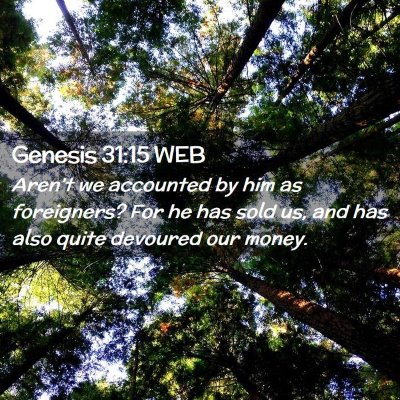 Picture 02 - Genesis 31:15 WEB - Aren't we accounted by him as foreigners? For he - Bible Verse Picture