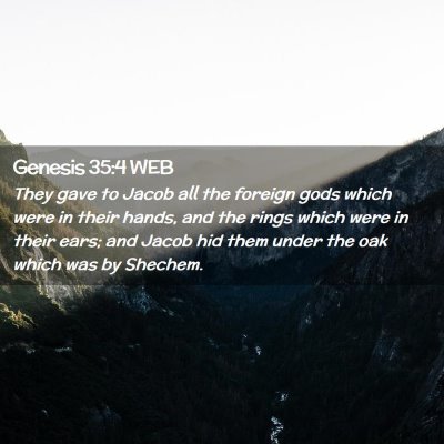 Picture 02 - Genesis 35:4 WEB - They gave to Jacob all the foreign gods which - Bible Verse Picture