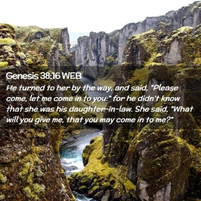 Picture 02 - Genesis 38:16 WEB - He turned to her by the way, and said, 