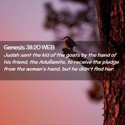 Picture 02 - Genesis 38:20 WEB - Judah sent the kid of the goats by the hand of - Bible Verse Picture