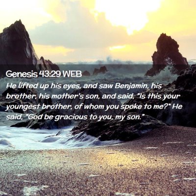 Picture 02 - Genesis 43:29 WEB - He lifted up his eyes, and saw Benjamin, his - Bible Verse Picture