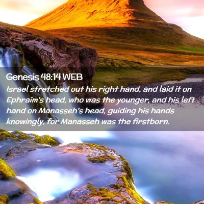 Picture 02 - Genesis 48:14 WEB - Israel stretched out his right hand, and laid it - Bible Verse Picture