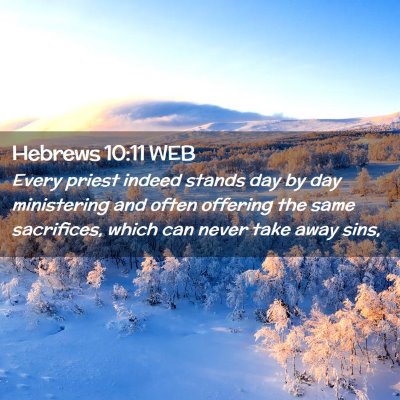 Picture 02 - Hebrews 10:11 WEB - Every priest indeed stands day by day ministering - Bible Verse Picture