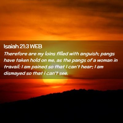 Picture 02 - Isaiah 21:3 WEB - Therefore are my loins filled with anguish; pangs - Bible Verse Picture