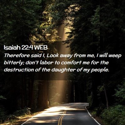 Picture 02 - Isaiah 22:4 WEB - Therefore said I, Look away from me, I will weep - Bible Verse Picture