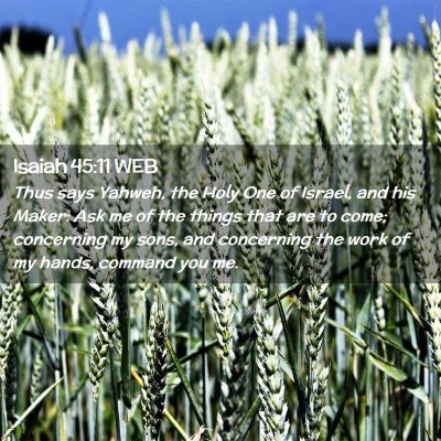 Picture 02 - Isaiah 45:11 WEB - Thus says Yahweh, the Holy One of Israel, and his - Bible Verse Picture